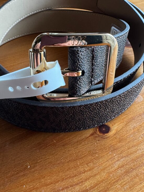 NWT MICHAEL KORS MK Brown/Tan Logo Belt with Goldtone Buckle Style 556267C in XL main image 7